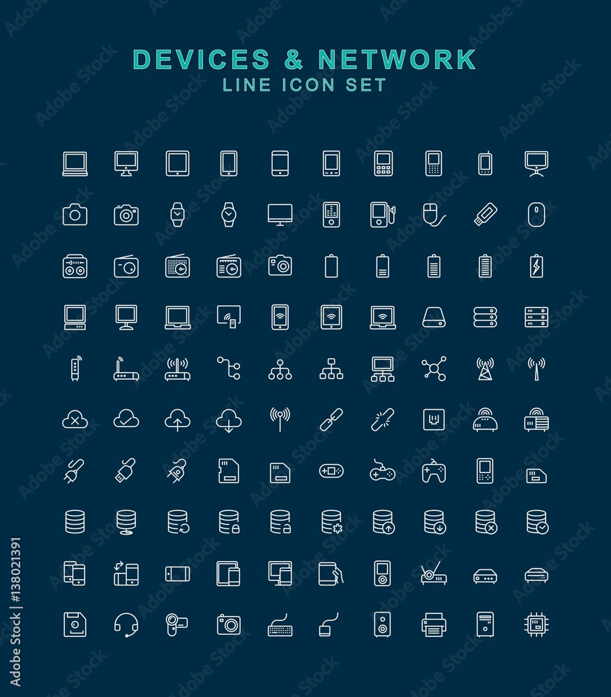 Devices and Network Line Icon Set