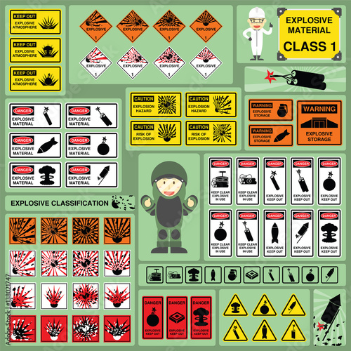 Dangerous Goods and Hazardous Materials - Set of Signs and Symbols of Explosive Material Classification