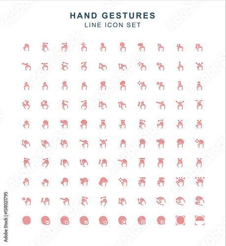Hand gestures Line Icon Set