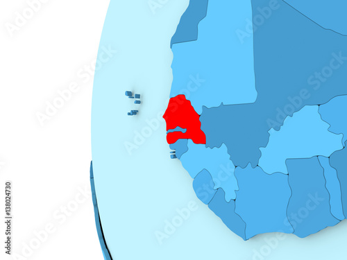 Senegal on blue globe
