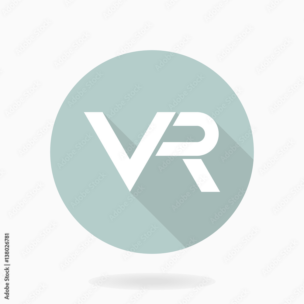 Fine vector icon with VR logo in circle. Flat design with long shadow. Virtual reality logo Fine vector icon with VR logo in circle. Flat design with long shadow. Virtual reality logo