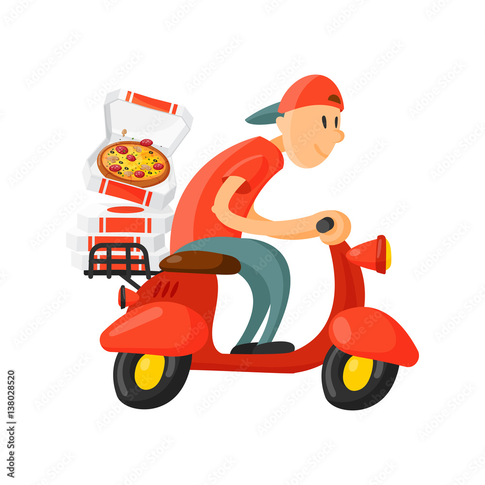 Italian cook pizza delivery boy vector illustration.