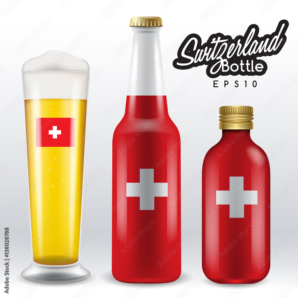 World flag wrapping on beer bottle : Switzerland : Vector Illustration World flag wrapping on beer bottle : Switzerland : Vector Illustration