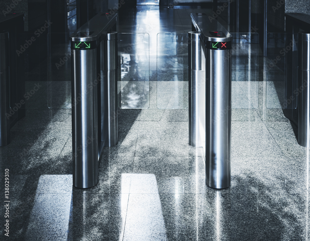 Entrance gate card Access Security system Office building Stock Photo