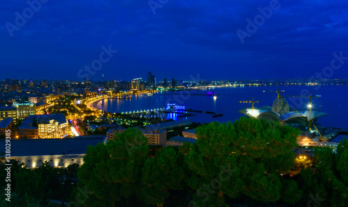 Night view of the city boulevard. Baku