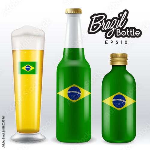 World flag wrapping on beer bottle : Brazil : Vector Illustration