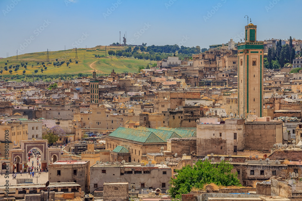 View over the ancient rooftops of the Fez medina