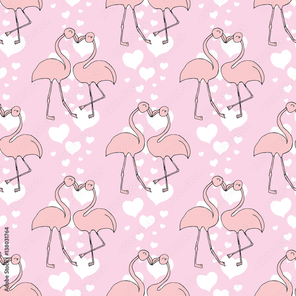 Fototapeta premium Seamless pattern with heart and Exotic bird.