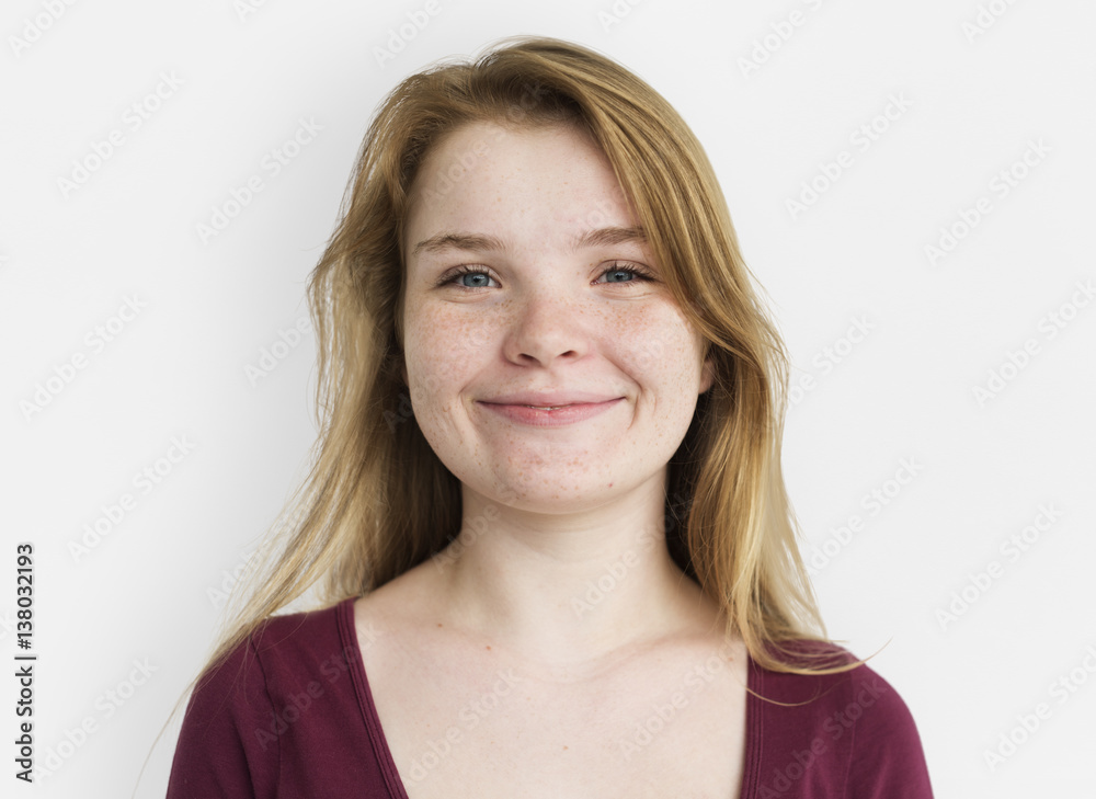 Caucasian Freckles Girl Smiling Portrait Caucasian Freckles Girl Smiling Portrait