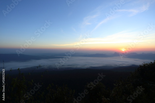 Sunrise and mist at Phu Kradung National Park, Thailand