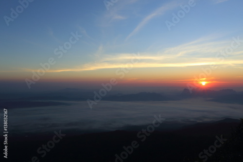 Sunrise and mist at Phu Kradung National Park  Thailand