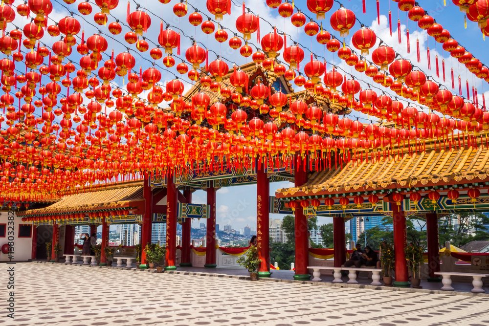 Naklejka premium Chinese New Year Decoration at a Buddhist Temple in Kuala Lumpur