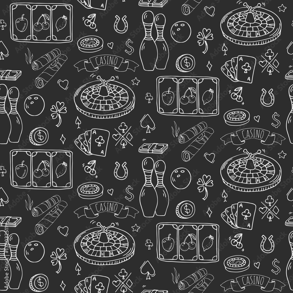 Hand Drawn Doodle Set Casino Icons Vector Illustration Set Cartoon