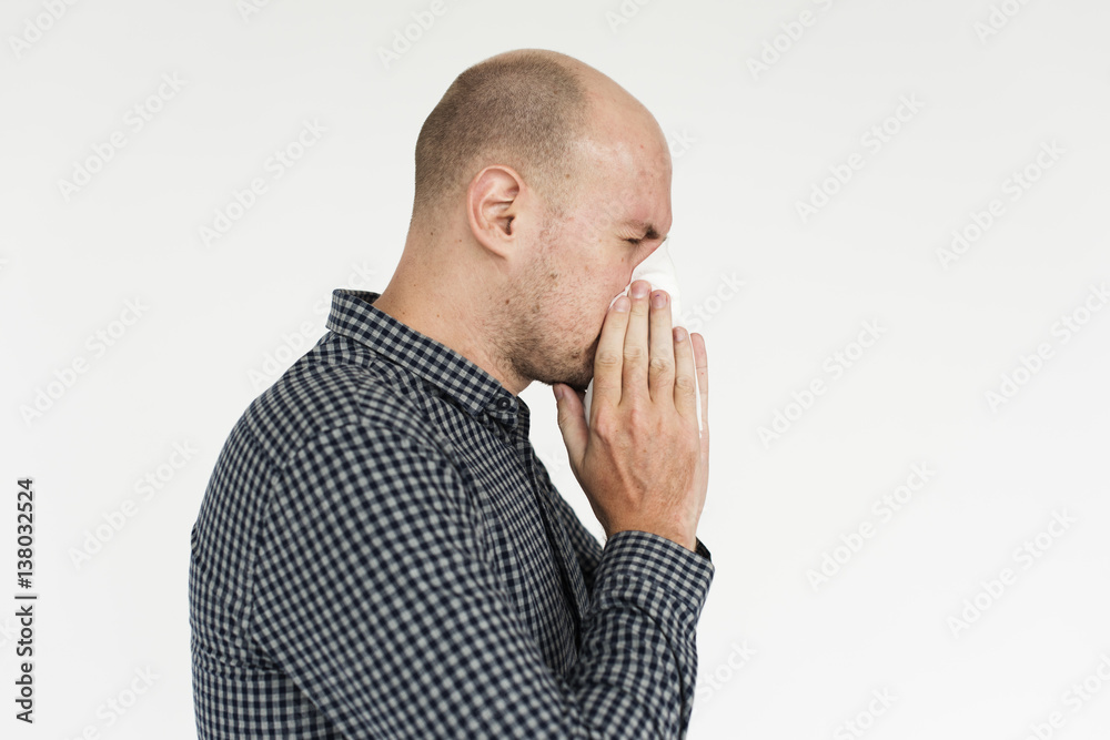 Man Sneezing Studio Portrait Concept Man Sneezing Studio Portrait Concept