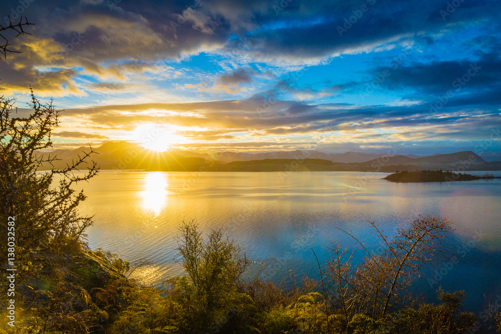 A winter sunrise over Lake Wanaka, New Zealand A winter sunrise over Lake Wanaka, New Zealand
