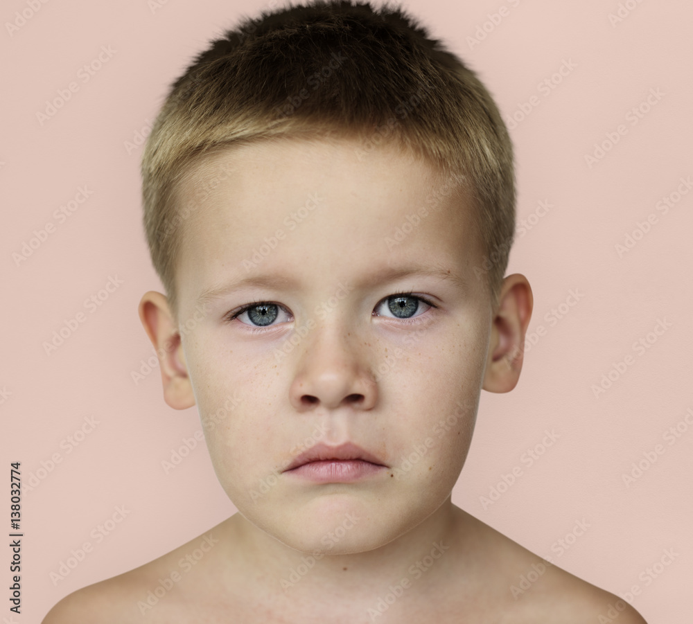 Caucasian Little Boy Frowning Bare Chested Caucasian Little Boy Frowning Bare Chested