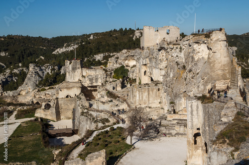 Ruins of the castle standing atop of picturesque village Les Baux-de-Provence, France