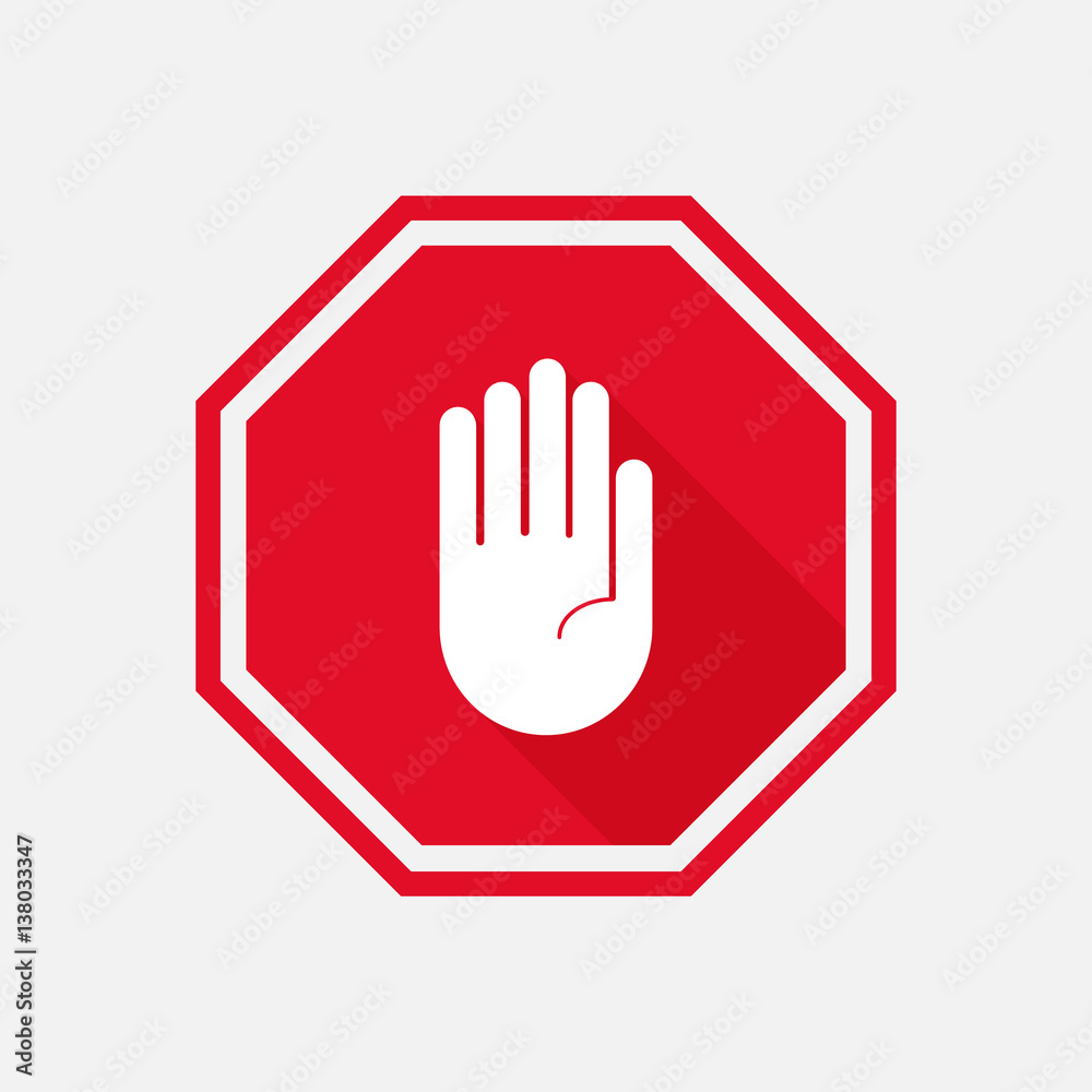 hand stop sign with long shadow. Vector illustration hand stop sign with long shadow. Vector illustration