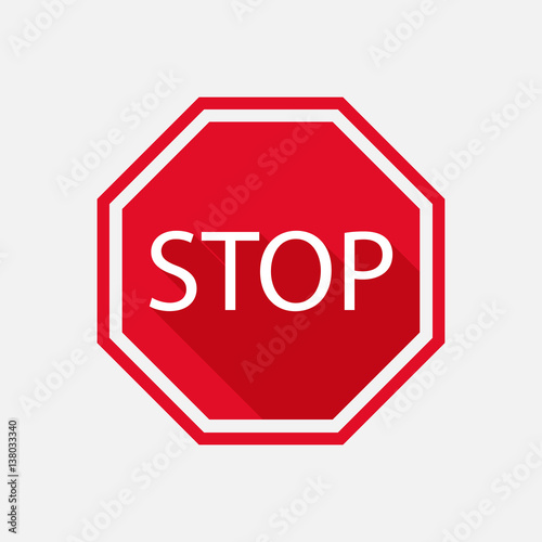 stop sign with long shadow. Vector illustration