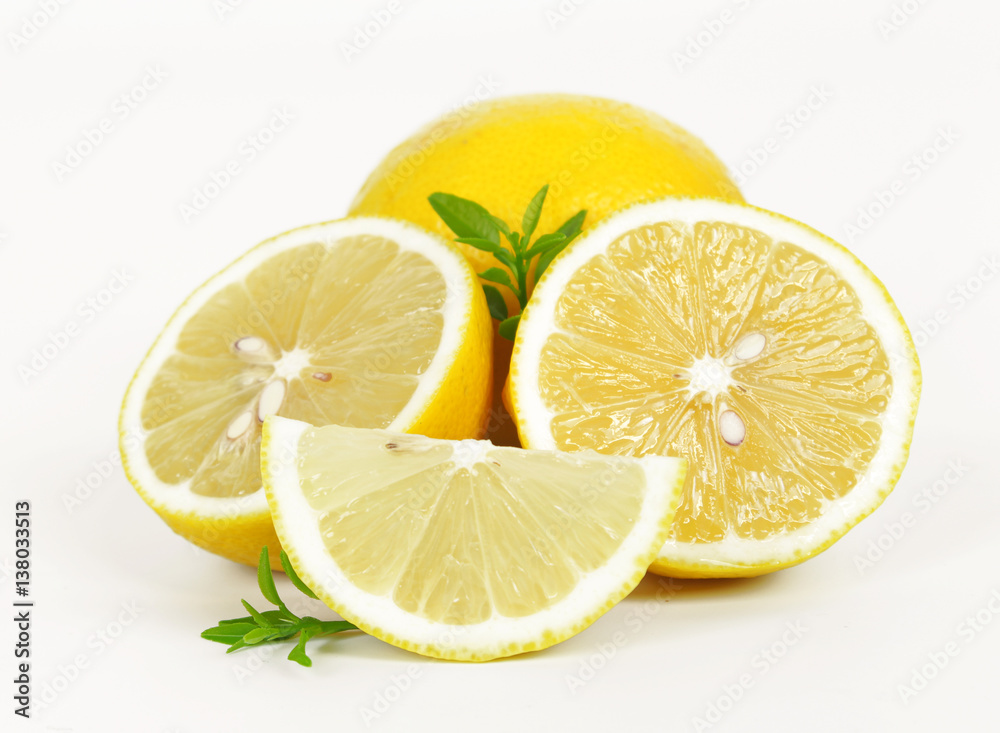fresh lemon whole and slice with lemon leaf fresh lemon whole and slice with lemon leaf