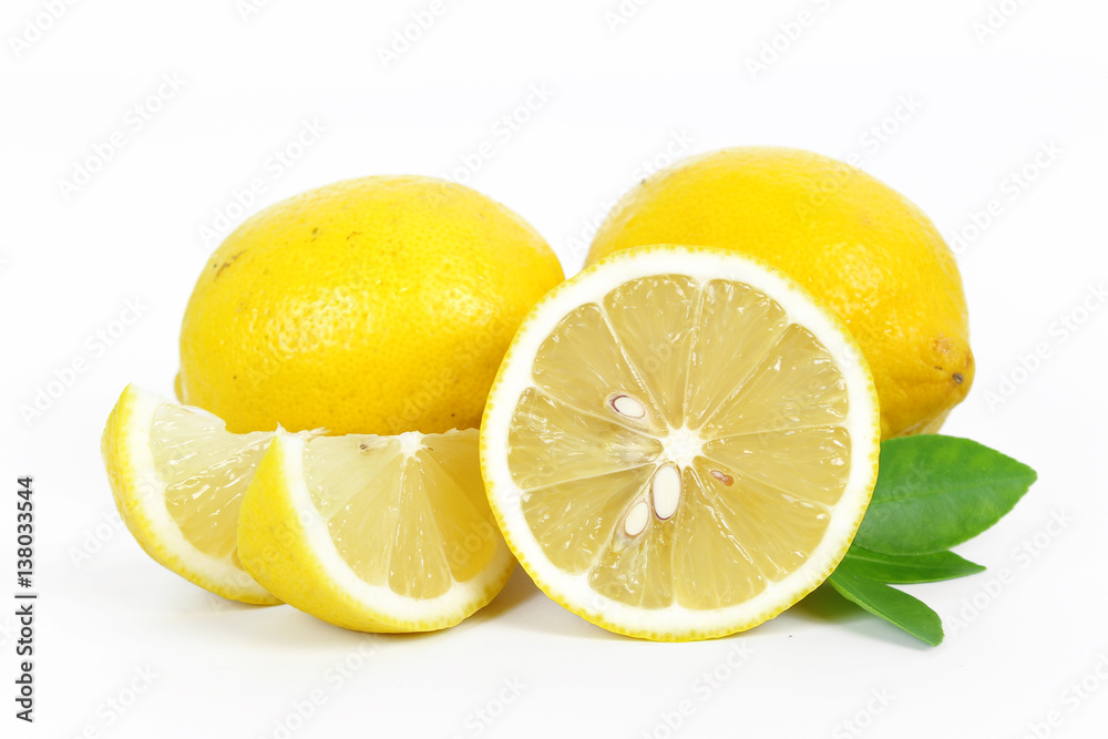 fresh lemon whole and slice with lemon leaf fresh lemon whole and slice with lemon leaf