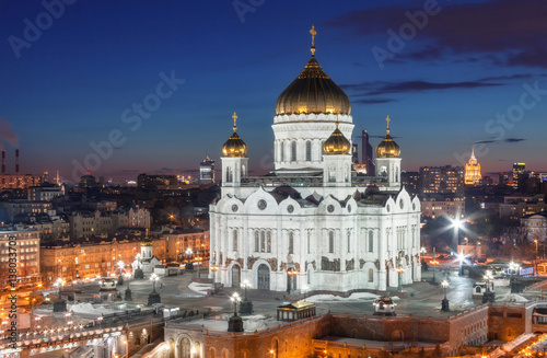 Cathedral of Christ the Savior in the night, Russia, Moscow
