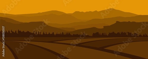 Landscape of Mountain Hills and Rice Field in The Village