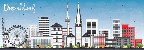 Dusseldorf Skyline with Gray Buildings and Blue Sky.