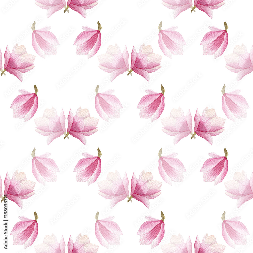 spring blooming magnolia pattern. watercolor seamless background.seasonal design for print,wrapping paper.
