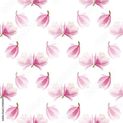spring blooming magnolia pattern. watercolor seamless background.seasonal design for print,wrapping paper.