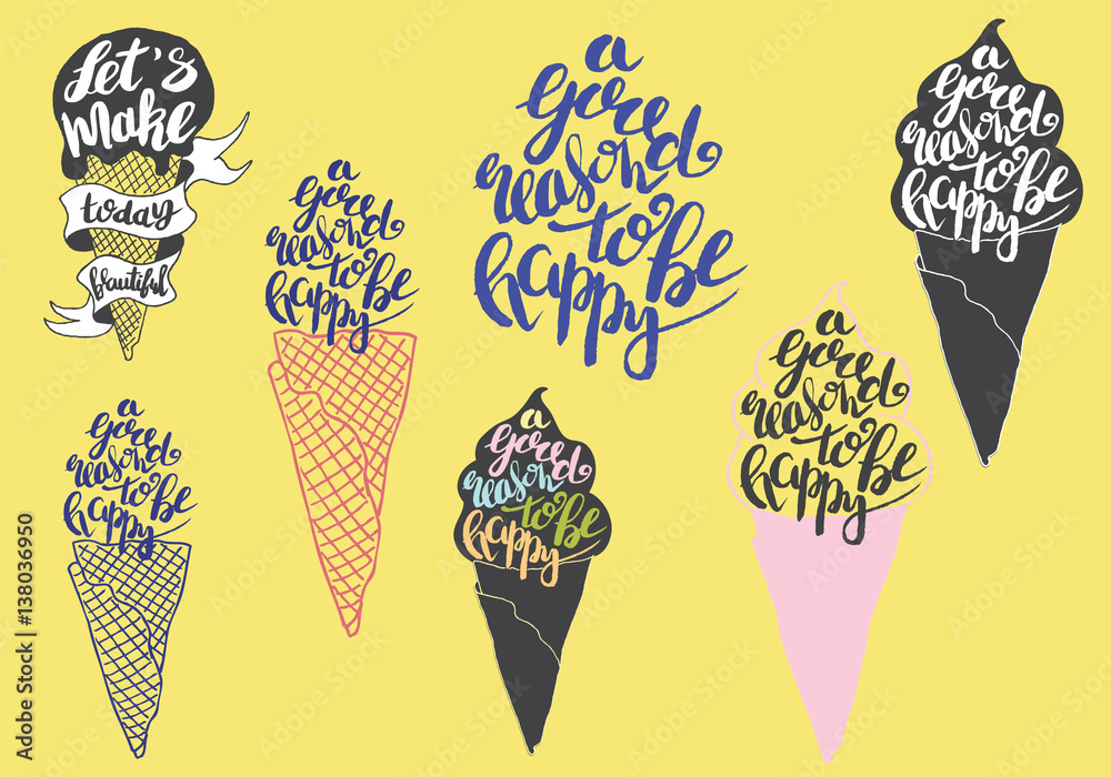 Sweet summer Hand drawn lettering with silhouette ice cream cone