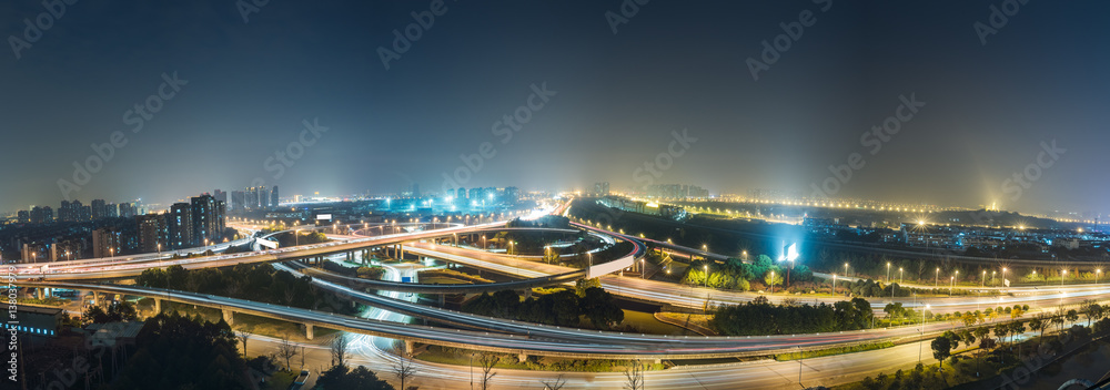 Aerial View of Suzhou overpass at Night in China.