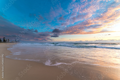 Beautiful beach landscape with picturesque sunrise sky