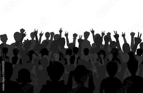 Group of people black business male female concept and fun standing crowd of position team silhouettes friends fans pose vector illustration.