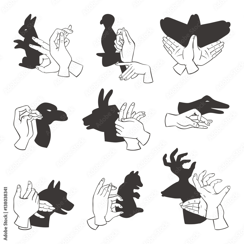 Hands gesture like different imagination theatrical and people finger figures puppet copy leisure shadow vector illustration. Stock Vector | Adobe Stock