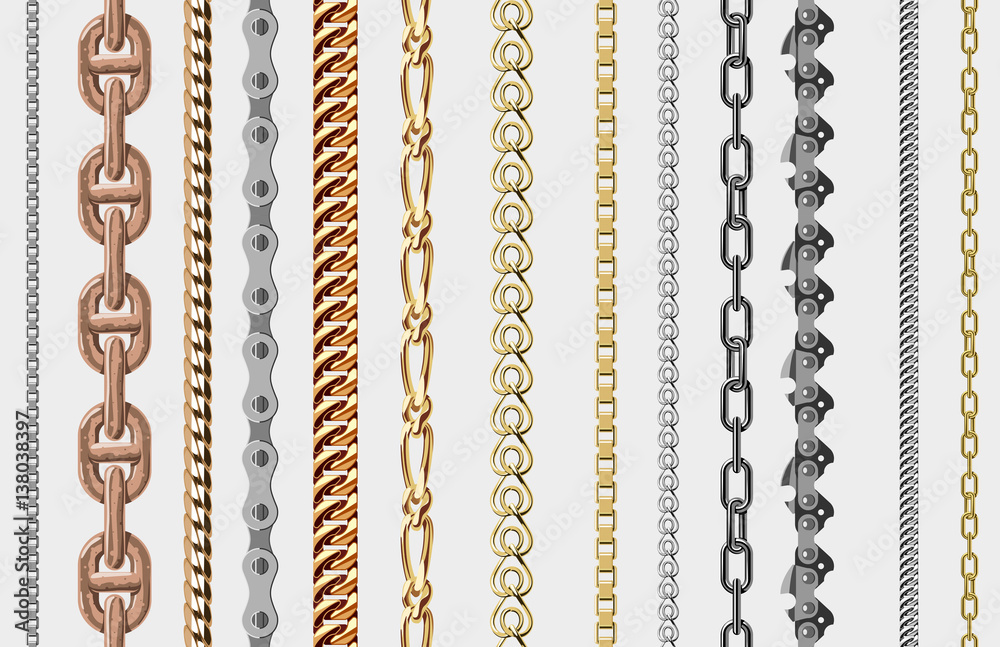 Chains link strength connection vector seamless pattern of metal linked parts and iron equipment protection strong sign shiny design background. Chains link strength connection vector seamless pattern of metal linked parts and iron equipment protection strong sign shiny design background.