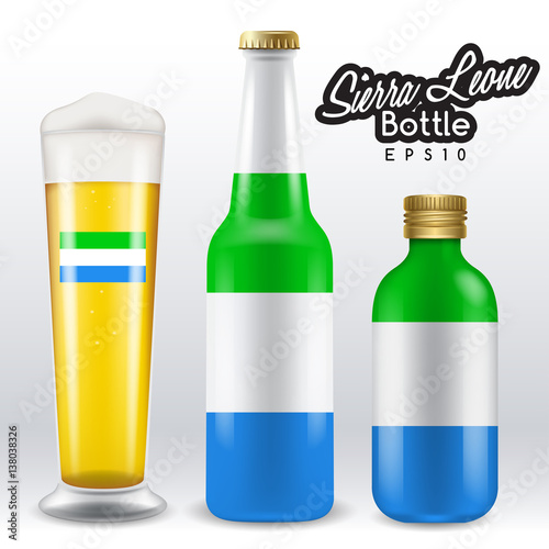 World flag wrapping on beer bottle : Sierra Leone : Vector Illustration