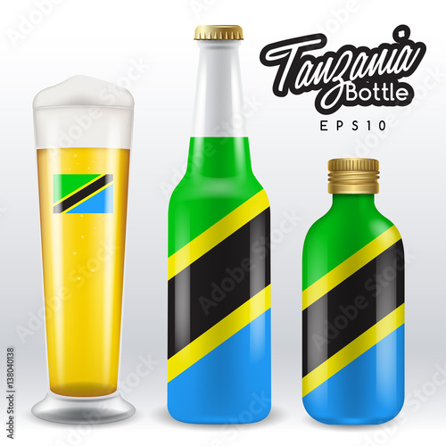World flag wrapping on beer bottle : Tanzania : Vector Illustration