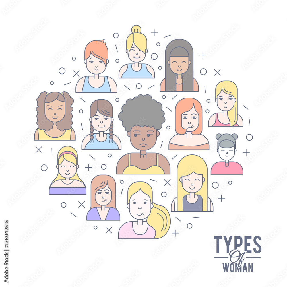Linear Flat people faces vector illustration. Linear Flat people faces vector illustration.