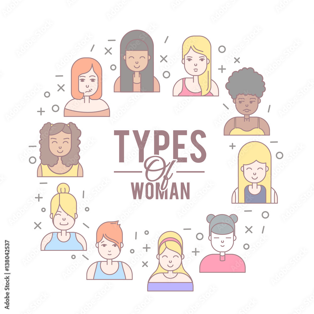 Linear Flat people faces vector illustration. Linear Flat people faces vector illustration.