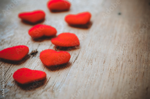 Heart on wooden board with copy space close up.Valentines Day background concept, Wedding day.Vintage tone photo