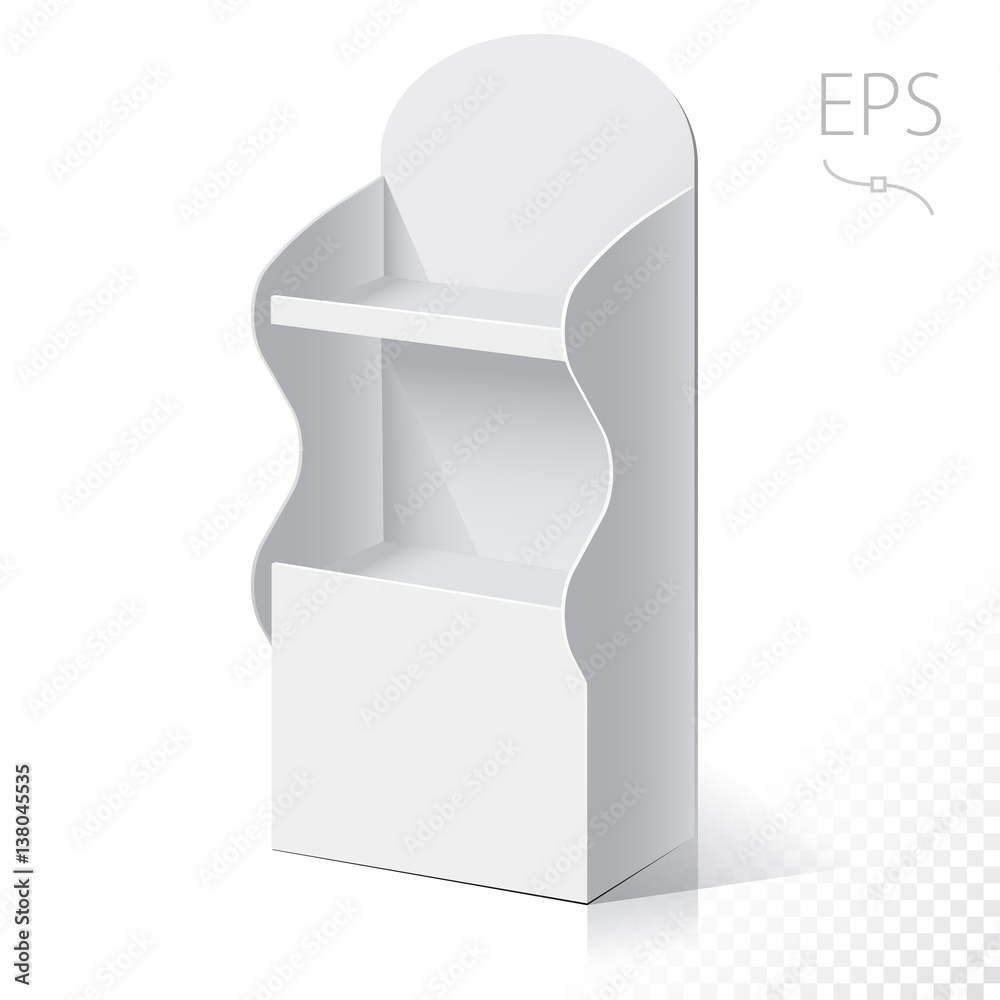 White empty box displays. Display on Isolated white background. Mock-up ...