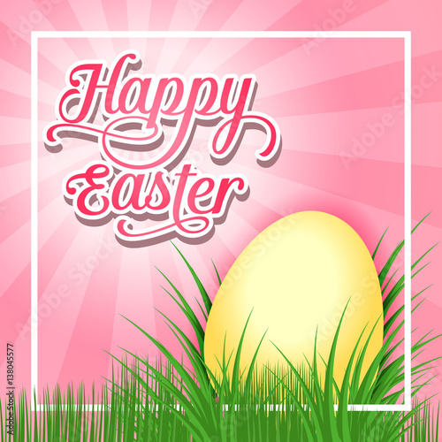 Happy Easter Lettering, Egg and Grass
