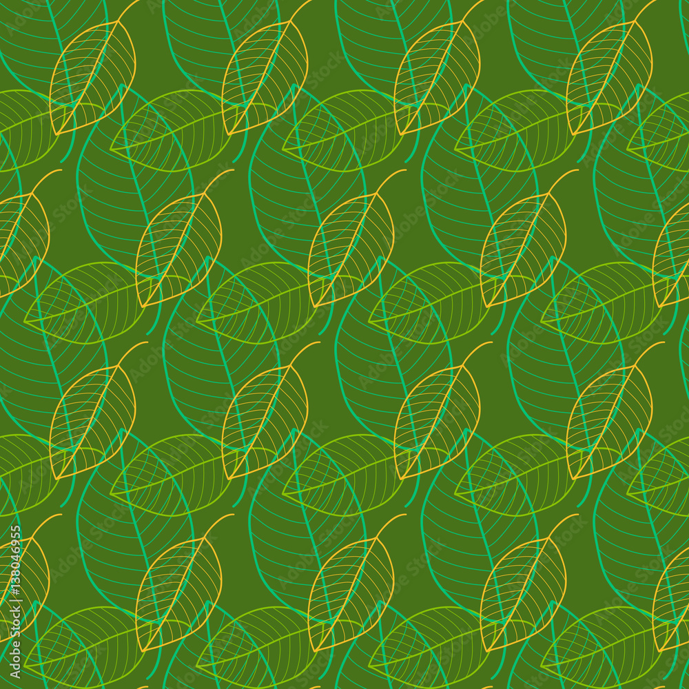 Fresh leaves seamless pattern in vector. Green foliage endless background. Fresh leaves seamless pattern in vector. Green foliage endless background.