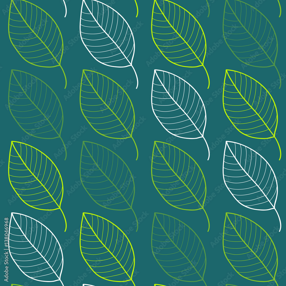 Fresh leaves seamless pattern in vector. Green foliage endless background.