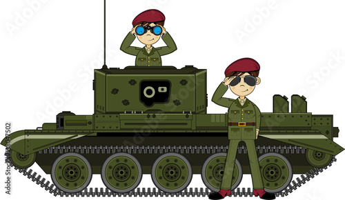 Cartoon Army Soldiers and Tank