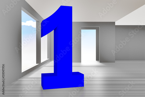 Empty room with number ONE  3D illustration