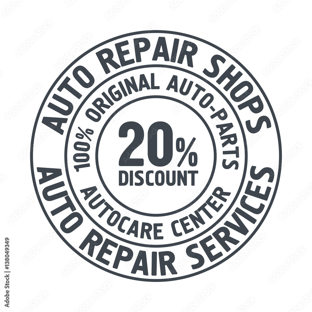 Auto Repair Services Badge template. Car service label, emblem vector illustration.