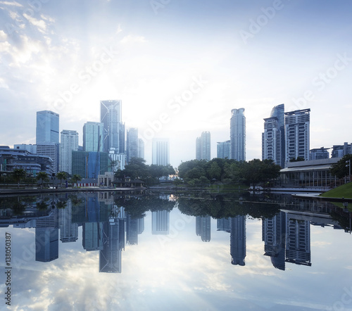 Kuala Lumpur city skyline morning mist