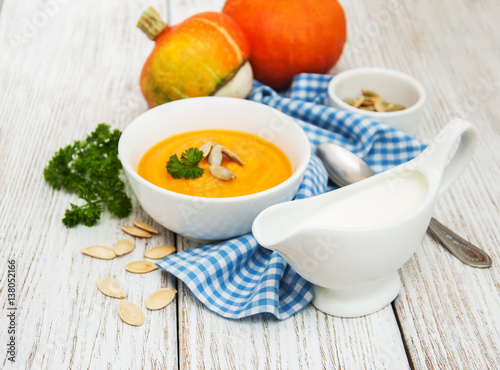 Pumpkin soup with fresh pumpkins